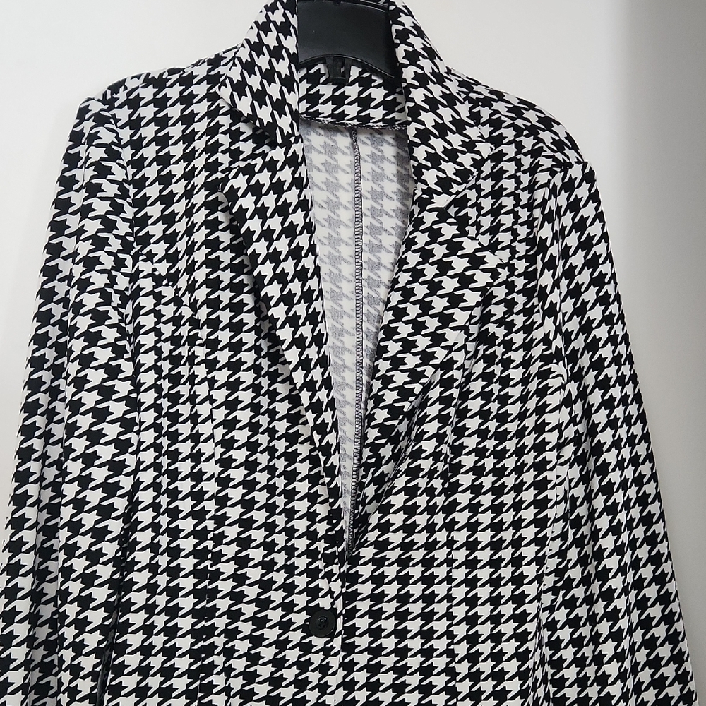 Women's Houndstooth Blazer Jacket - Black & White